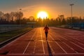 photo of a silhouette athlete person running on the track. Generative AI