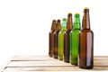 Photo of six different full beer bottles with no labels. Separate clipping path for each bottle included. six 6 separate photos