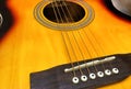 A photo of a six string acoustic guitar