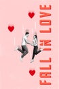 Photo sketch collage graphics artwork picture of funny couple falling in love 14 february together isolated drawing