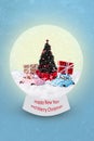 Photo sketch graphics collage artwork picture of beautiful x-mas snow globe presents cars inside isolated drawing Royalty Free Stock Photo