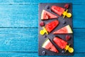 Photo of slices of watermelon, fruit ice, blueberries, raspberries Royalty Free Stock Photo