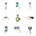 Photo on smartphone icons set, cartoon style Royalty Free Stock Photo