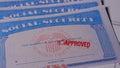 4 photo of social security card ssn with approved stamp concept Royalty Free Stock Photo