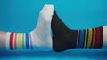 Concept shooting of lover's socks with rainbow colors, allegory