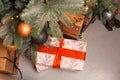 Photo of some gifts under some Christmas tree branches Royalty Free Stock Photo