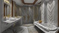 Ai generated a spacious and luxurious bathroom with double sinks and a bathtub