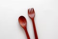 Photo of spoon and fork made of teak wood painted with foodgrade material Royalty Free Stock Photo