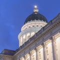 Photo Square frame Facade of famous Utah State Capital Building glowing against vivid blue sky Royalty Free Stock Photo