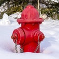 Photo Square frame Vibrant red fire hydrant against fresh snow during winter in Park City Utah Royalty Free Stock Photo