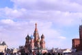 Photo St. Basil`s Cathedral in Red Square in spring, Russia, Moscow.