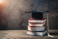 Photo Stack of books with mortarboard atop, symbolizing academic achievement and graduation success