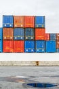 Stack of shipping containers in the harbor of Vigo Royalty Free Stock Photo