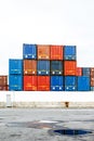Stack of shipping containers in the harbor of Vigo Royalty Free Stock Photo