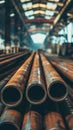 Large Quantity of Steel Pipes in Warehouse Royalty Free Stock Photo