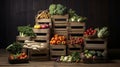 A Photo of a Stack of Wooden Crates Filled with Fresh Peppers Royalty Free Stock Photo