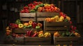 A Photo of a Stack of Wooden Crates Filled with Fresh Peppers Royalty Free Stock Photo