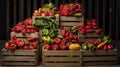 A Photo of a Stack of Wooden Crates Filled with Fresh Produce Royalty Free Stock Photo