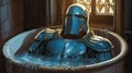 Vintage Comic Book: Injured Knight Bathing In Blue Scarf Royalty Free Stock Photo