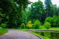 Photo of stone road near the lake in green park at summer Royalty Free Stock Photo