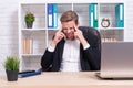 photo of stressed businessman has headache pain. stressed businessman has headache Royalty Free Stock Photo