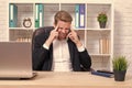 photo of stressed businessman has headache pain. stressed businessman has headache Royalty Free Stock Photo