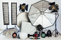 Photo studio accessories equipment and flashes of a professional photographer Royalty Free Stock Photo