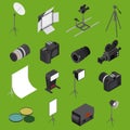 Photo Studio Equipment Icon Set Isometric View. Vector Royalty Free Stock Photo