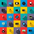 Photo studio equipment icons set, flat style Royalty Free Stock Photo