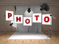 Photo studio equipment. Space for text. Royalty Free Stock Photo