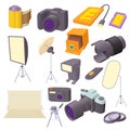 Photo studio icons set, cartoon style Royalty Free Stock Photo