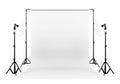 Photo studio lighting set up with white backdrop on white background