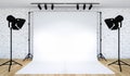 Photo studio lighting set up with white backdrop, 3D Rendering