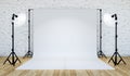 Photo studio lighting set up with white backdrop, 3D Rendering