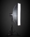 Photo studio lighting stands with flash and softbox isolated on the black Royalty Free Stock Photo