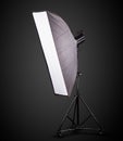 Photo studio lighting stands with flash and softbox isolated on the black Royalty Free Stock Photo