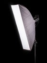 Photo studio lighting stands with flash and softbox isolated on the black. Royalty Free Stock Photo