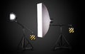Photo studio lighting stands with flash and softbox isolated on the black Royalty Free Stock Photo