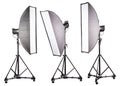 Photo studio lighting stands with flash and softbox isolated on the white Royalty Free Stock Photo