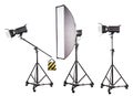 Photo studio lighting stands with flash and softbox isolated on the white Royalty Free Stock Photo