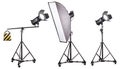 Photo studio lighting stands with flash and softbox isolated on the white Royalty Free Stock Photo