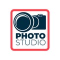 Photo studio logotype with camera and frame icon