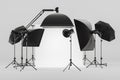 Photo studio with mock up blank cyclorama and modern lighting set