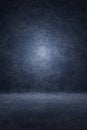 Photo studio portrait backdrop. Background painted scratch texture dark blue, cloud night with spot light. 3D rendering Royalty Free Stock Photo
