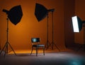 Photo studio set up, complete with background and lighting Royalty Free Stock Photo