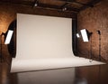Photo studio set up, complete with background and lighting Royalty Free Stock Photo