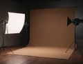 Photo studio set up, complete with background and lighting Royalty Free Stock Photo