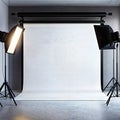 photo studio with white background and two spotlights. copy space and empty space in the center Royalty Free Stock Photo