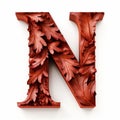 Detailed Red Wood Letter N With Carved Surfaces