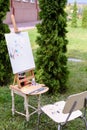 Photo subjects of artist drawing located in park outdoors. Royalty Free Stock Photo